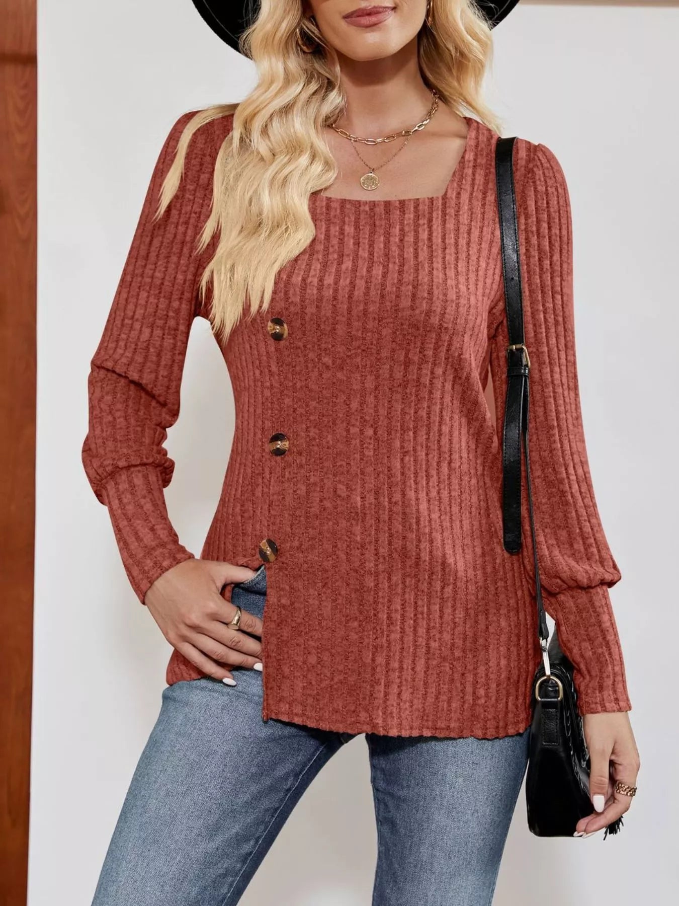 Langärmliges T-Shirt mit Rippstrickschlitz
