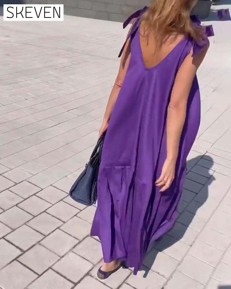 Solid color tie casual dress