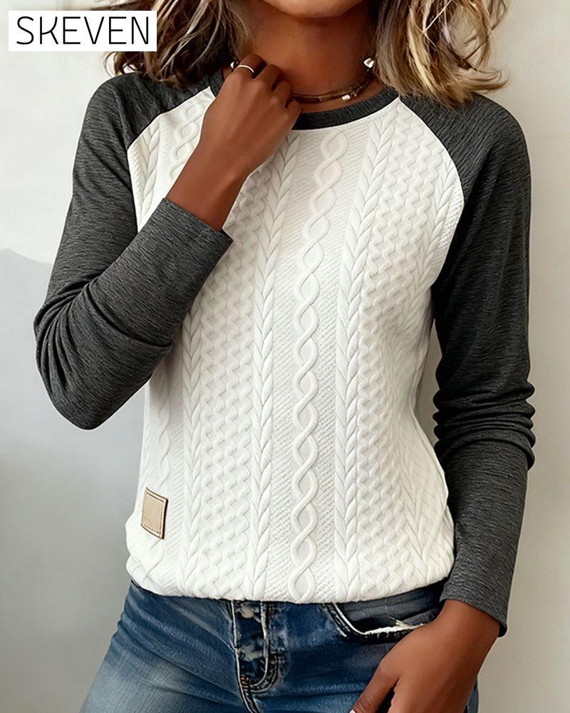 Langärmeliges, farblich abgesetztes Jacquard-Top