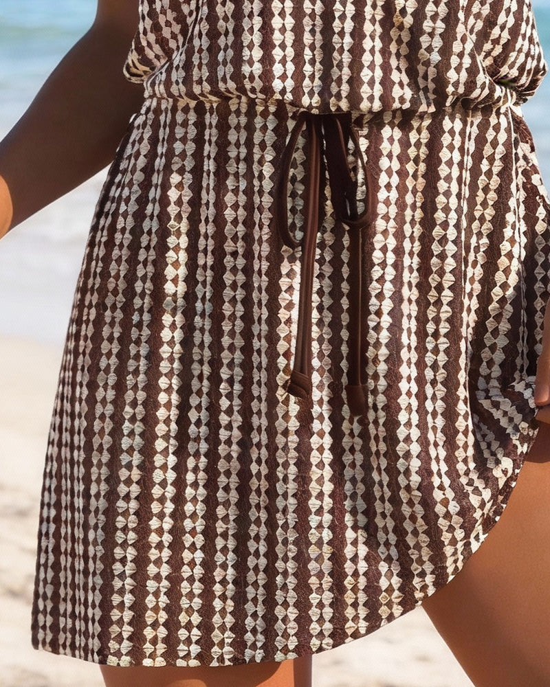 Printed Sleeveless Flared Swim Dress