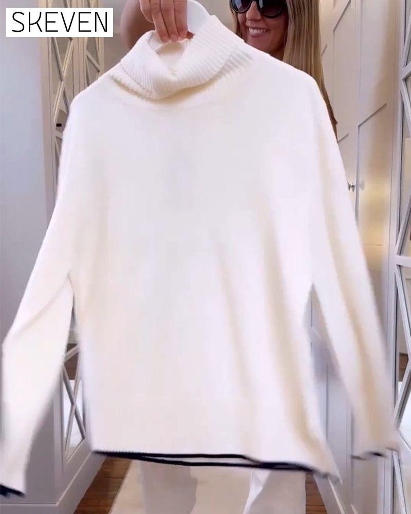 High neck long-sleeve pullover