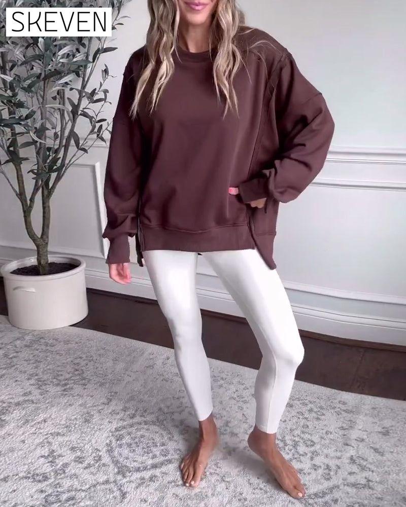 Solid color long sleeve pullover sweatshirt 2024 f/w sweatshirts
