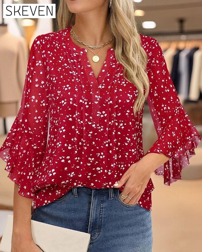 Polka Dot Print Ruffle Blouse