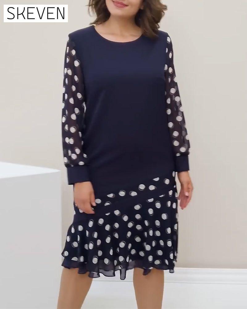 Round Neck Long Sleeve Polka Dot Dress