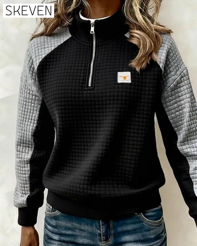 Sweatshirt mit Stehkragen und Waffelstruktur in Farbblock-Optik
