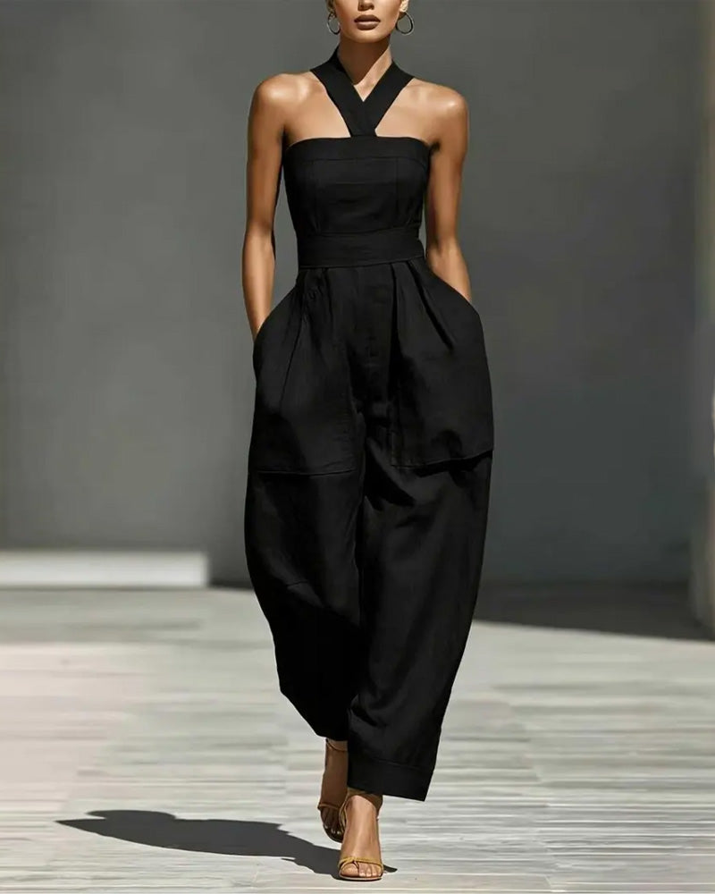Halter Neck Off-Shoulder Wide-Leg Jumpsuit