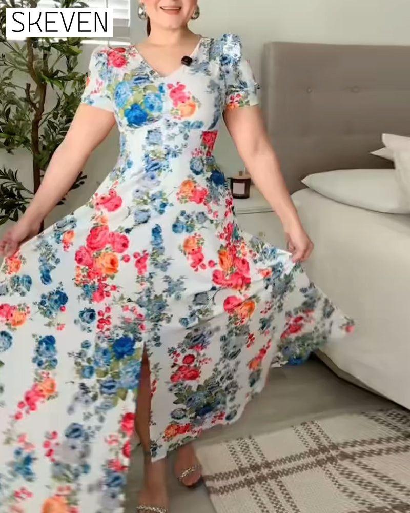 Sexy Waist A-Line Printed Dress