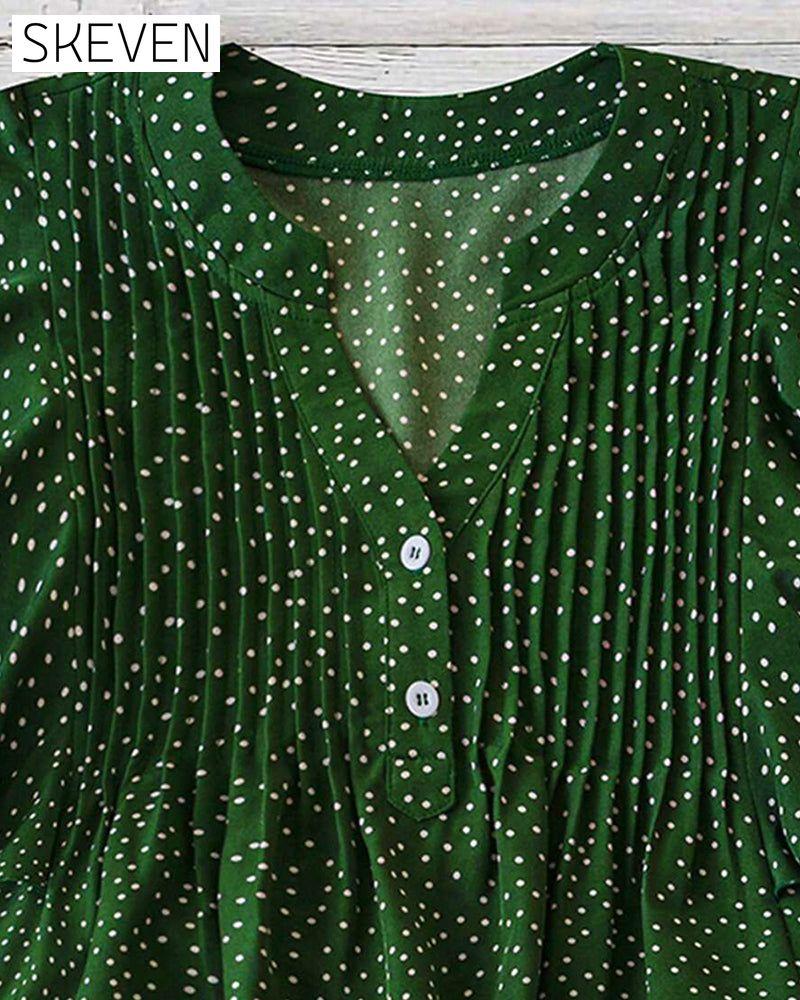 Bluse mit Rüschenärmeln, V-Ausschnitt und Polka-Dots