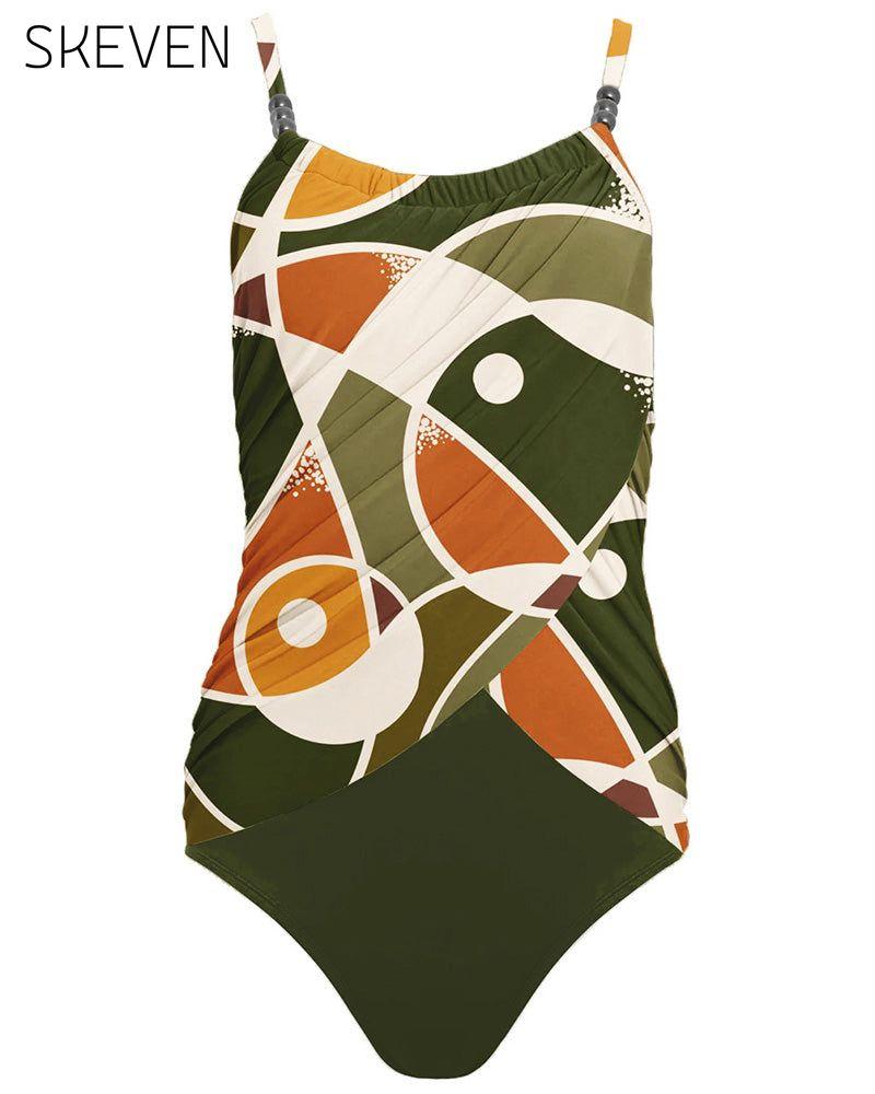 One-piece geometric multicolor print swimsuit
