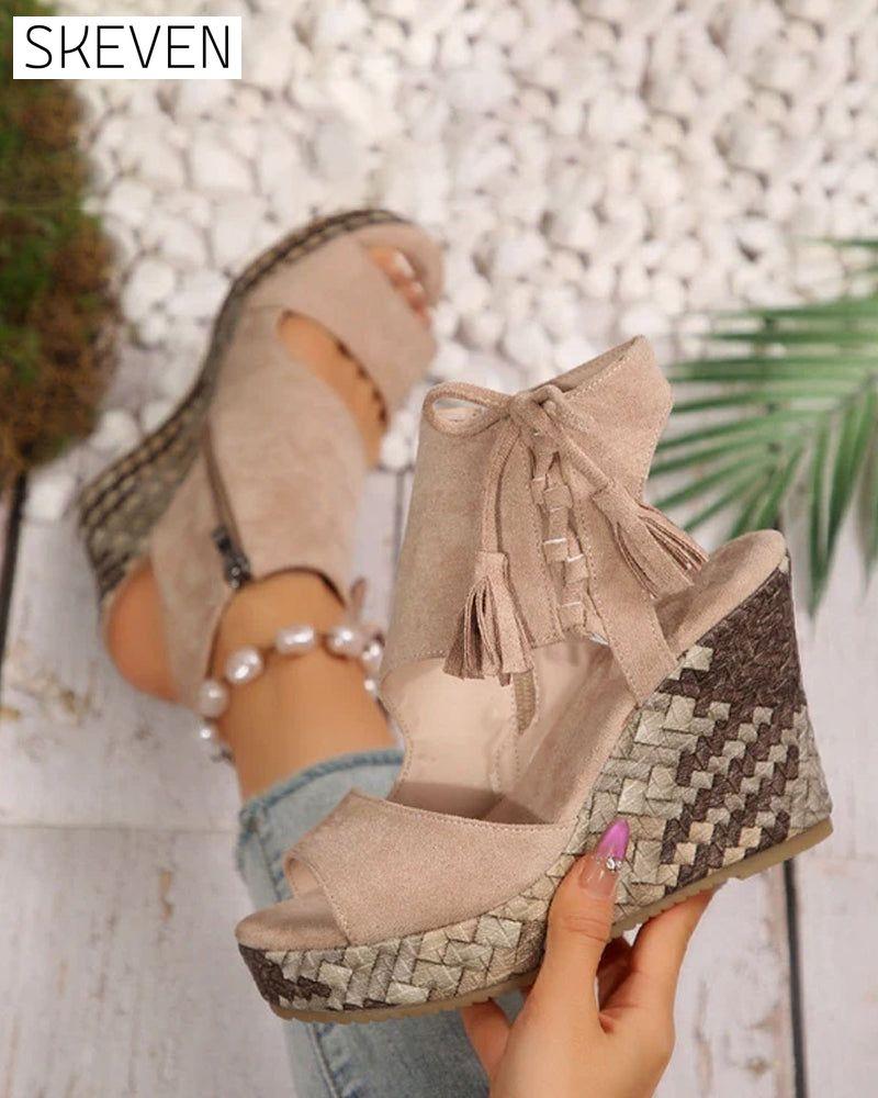 👡Women's Open Toe Platform Wedge Tassel Sandals