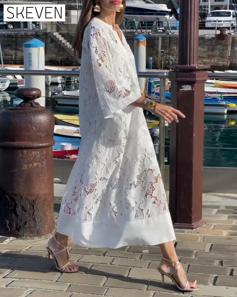 Lace flower solid color dress 202466 casual dresses spring summer