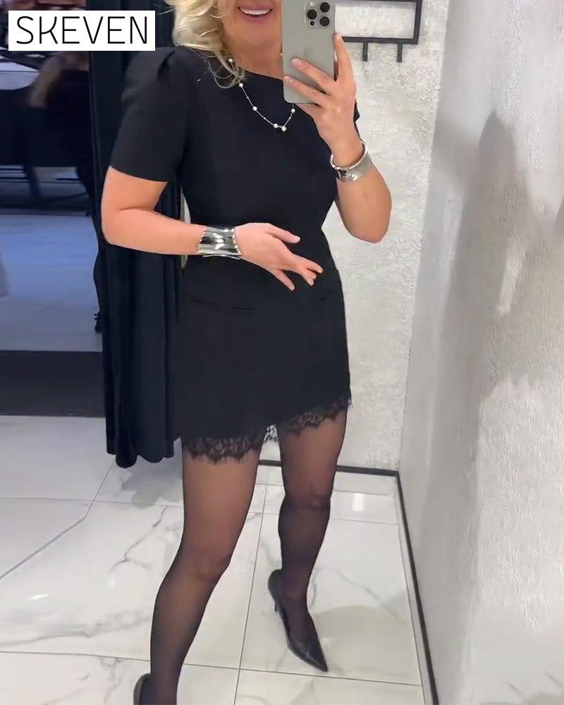 Puff Sleeve Lace Patchwork Dress