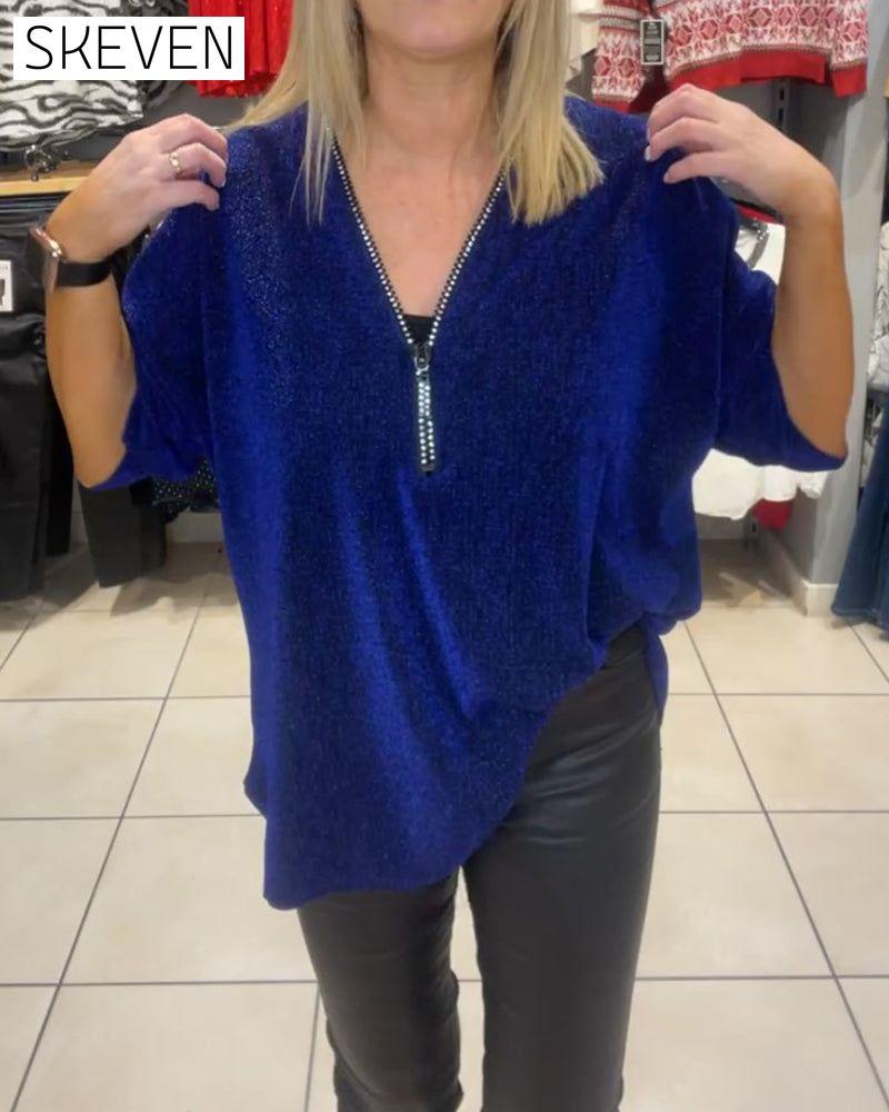 Casual Long Sleeve Zipper Loose Top