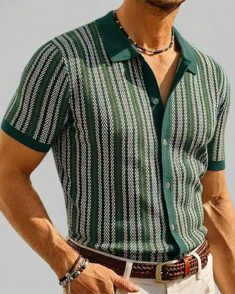 Lapel Men's Short Sleeve Button T-Shirt