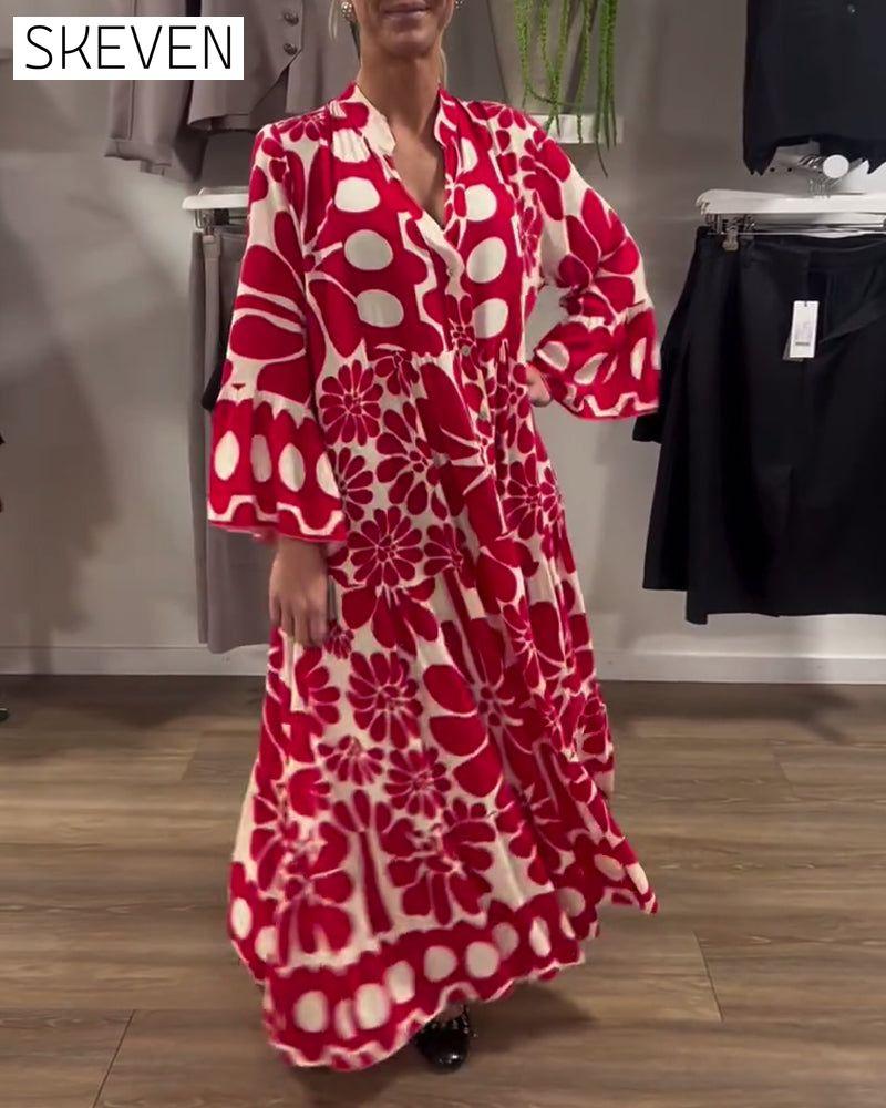 V-Neck Loose Plus Size Floral Print Dress