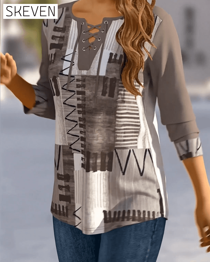 Stylish Criss-Cross Strap Plaid Print Top