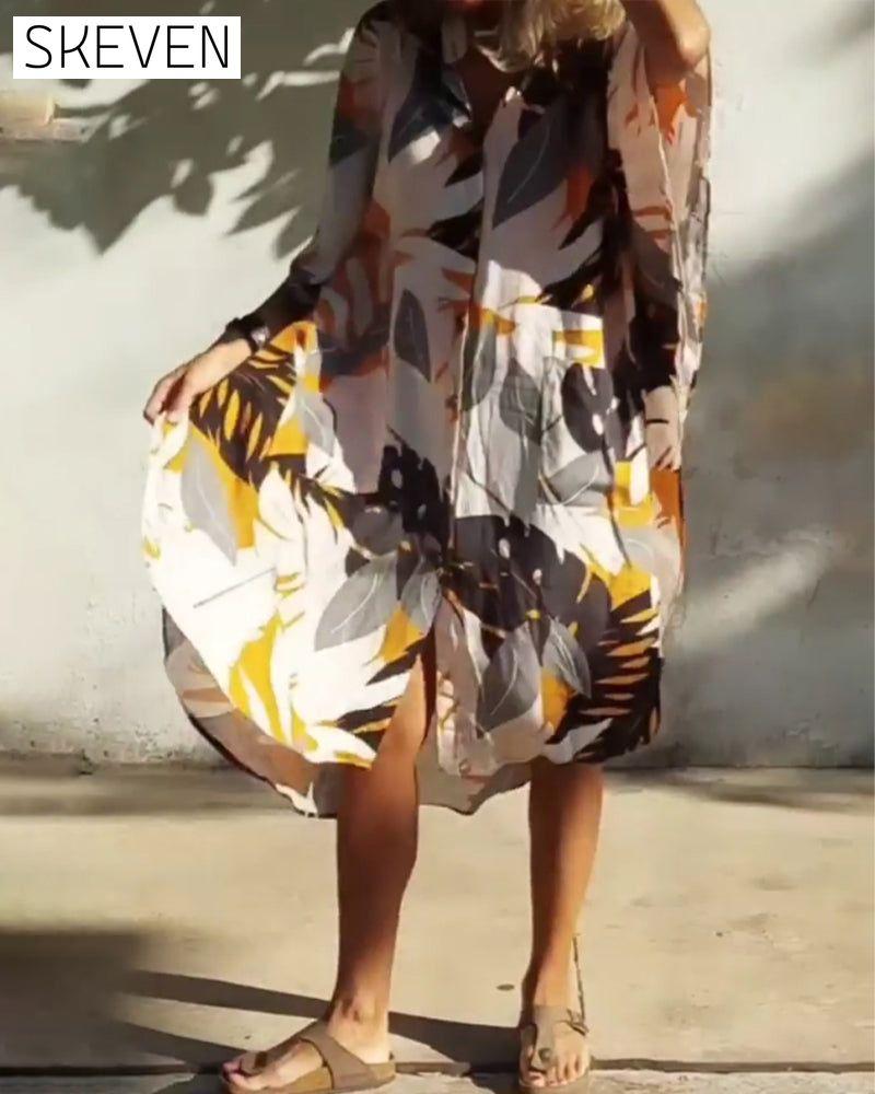 Pocket maple leaf print dress