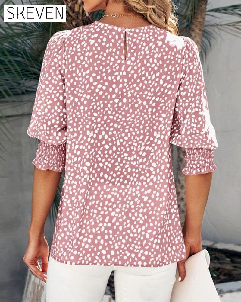 Shrunken Cuff Printed Blouse