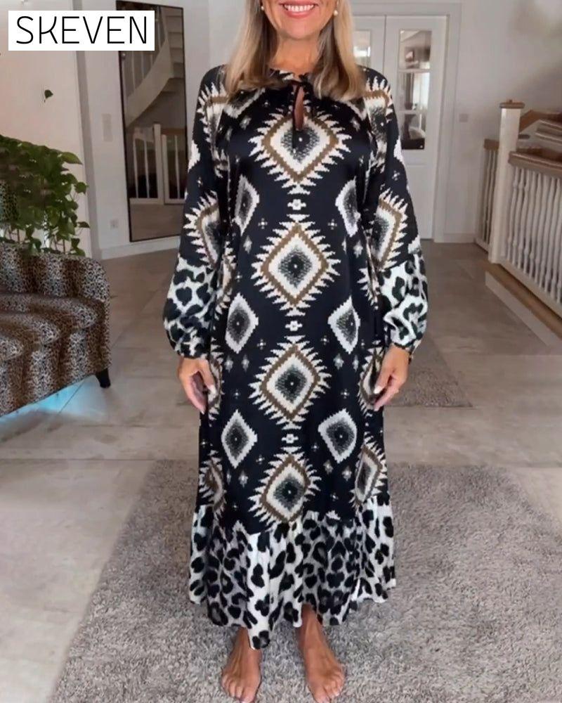 Long Sleeve Geometric Print Dress