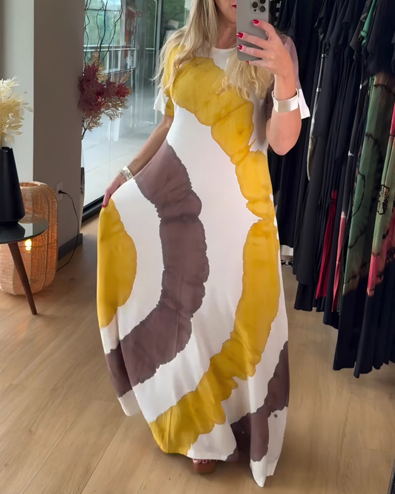 Print Round Neck Short-Sleeve Dress