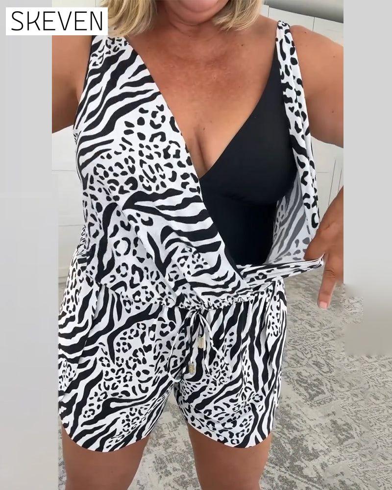 Zebra-Print Slim Fit Badeanzug