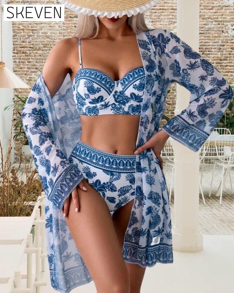 Botanical print bikini cover-up triangle swimsuit bikinis cover-ups summer