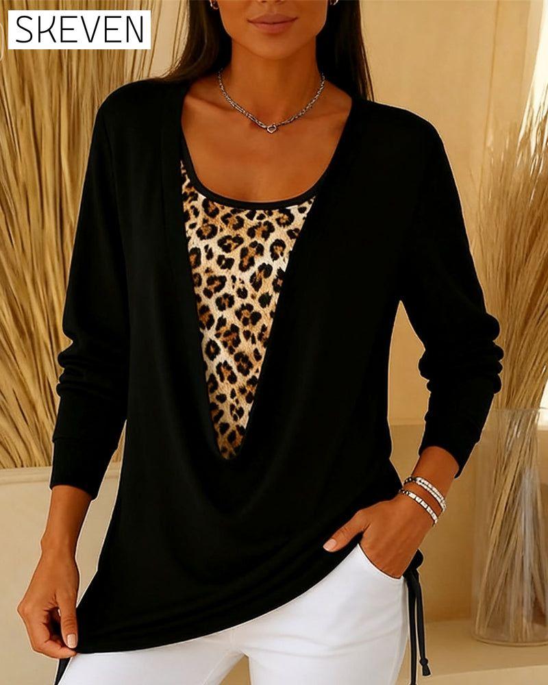 Faux T-shirt deux pièces à lacets imprimé léopard