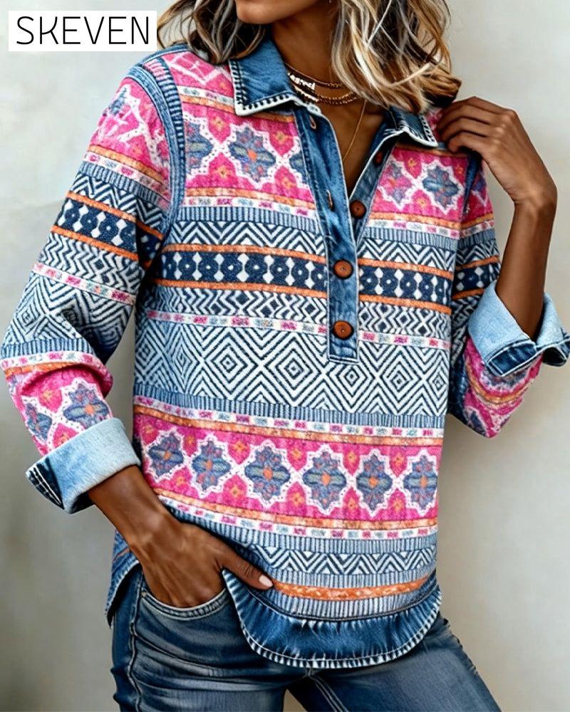 Sweat-shirt à boutons et blocs de couleur