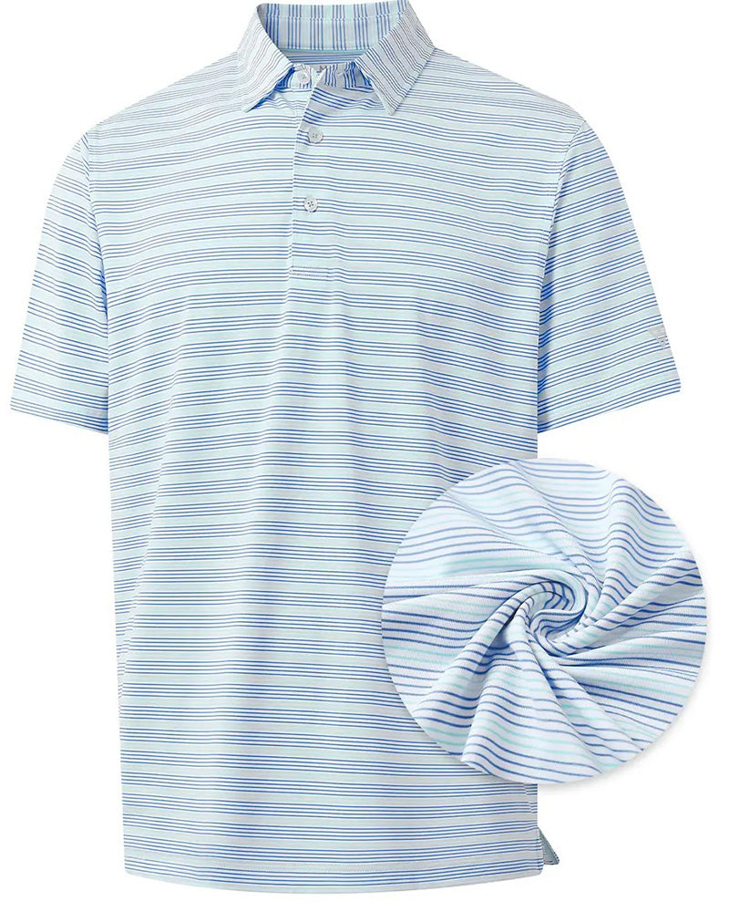Lapel Blue And White Fine Stripe T-Shirt