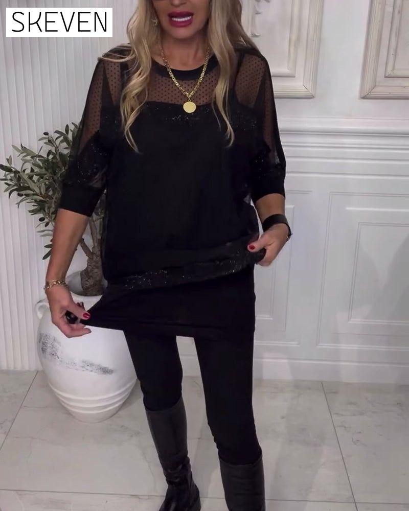 Patchwork Long Sleeve Blouse