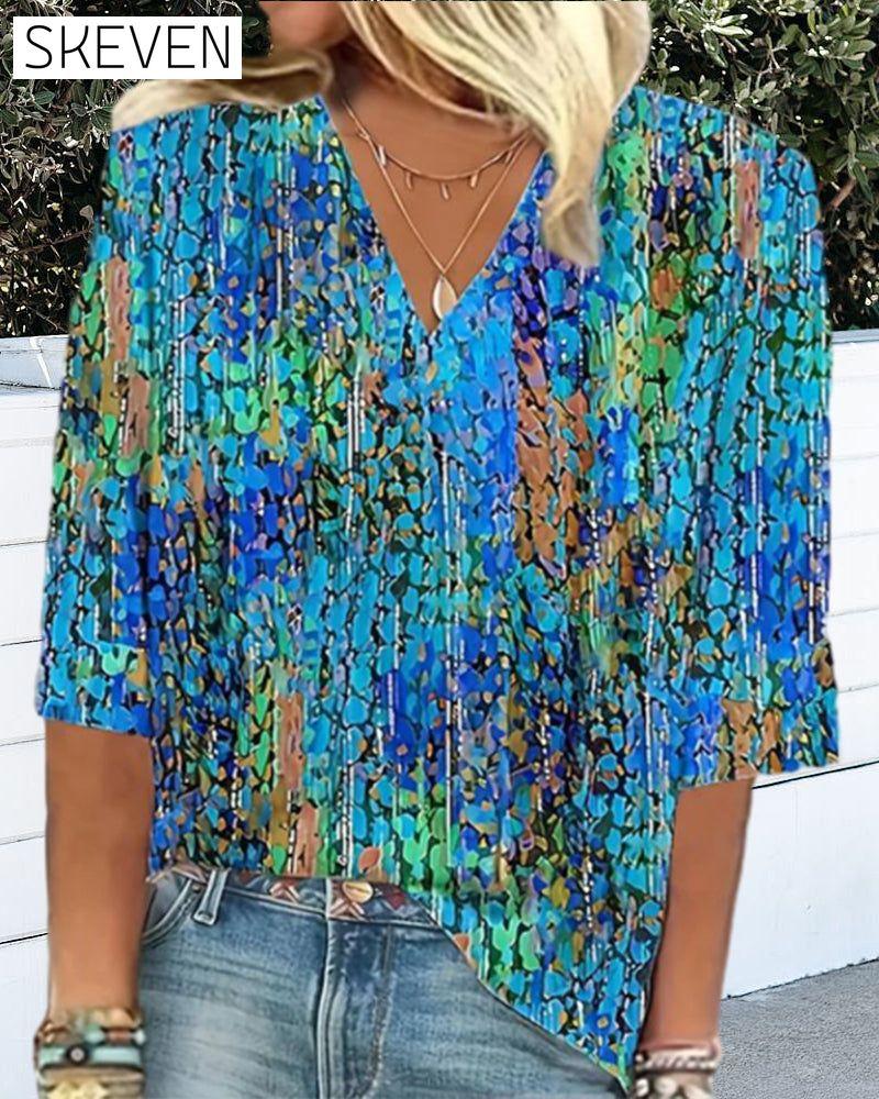 V-neck printed casual blouse blouses & shirts summer