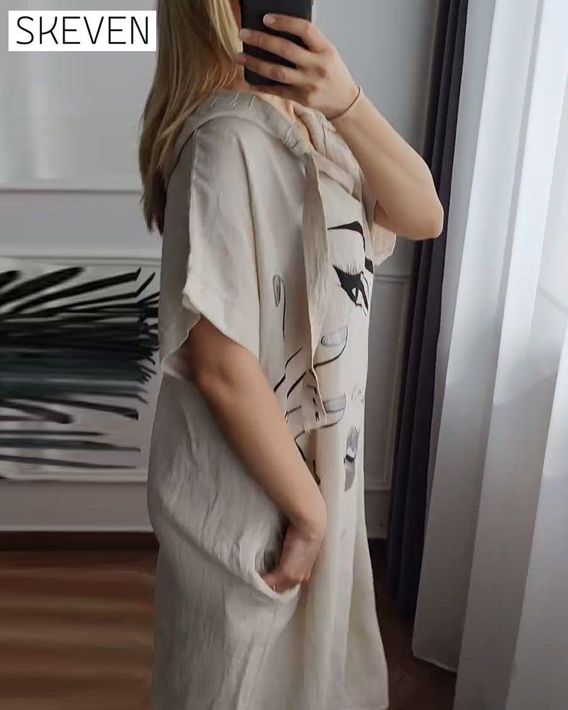 Hooded Printed Loose Dress