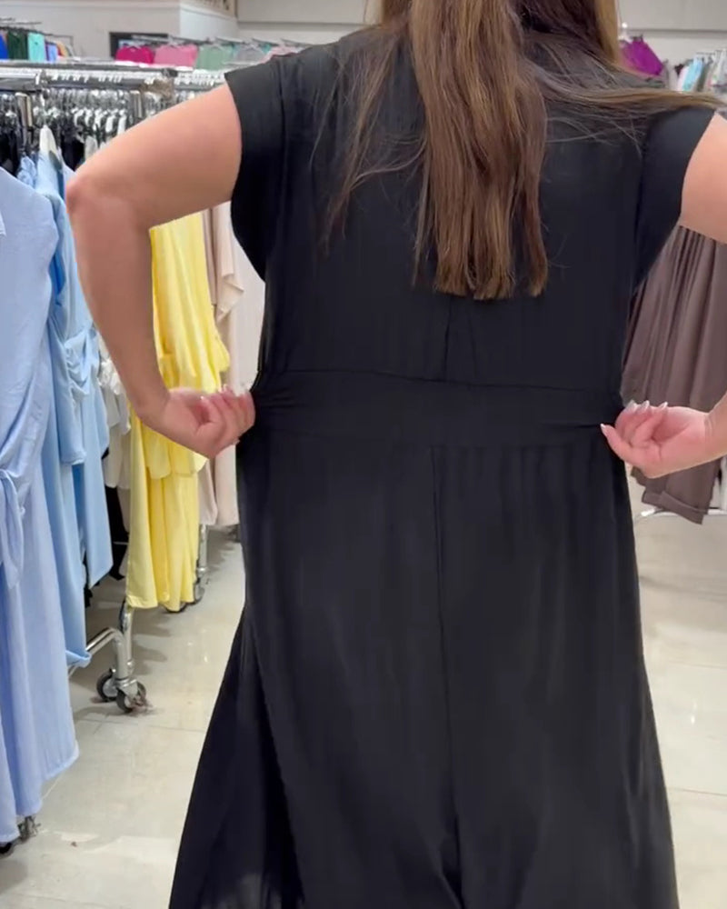 Shirred Flutter Sleeve Waist Dress