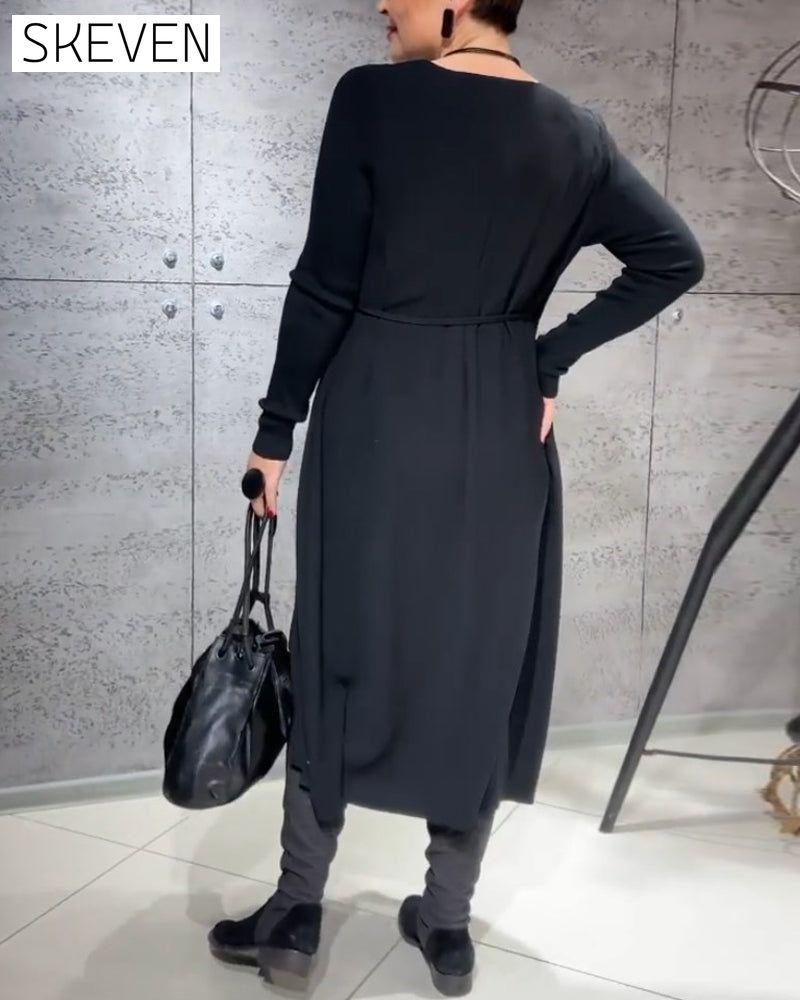 Solid color belted dress
