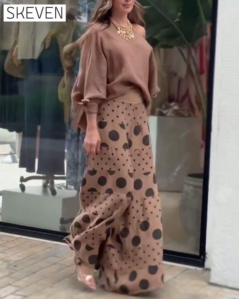 Polka dot print one-shoulder two-piece suit 202466 spring summer two-piece sets