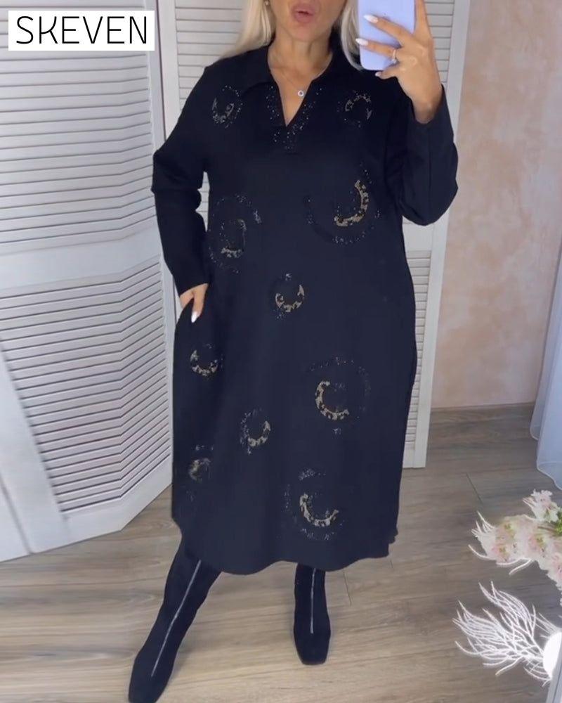 Midikleid mit Reverskragen und langen Ärmeln