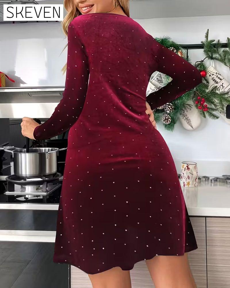 Elegantes Kleid mit Polka-Dots, V-Ausschnitt und Twist-Details