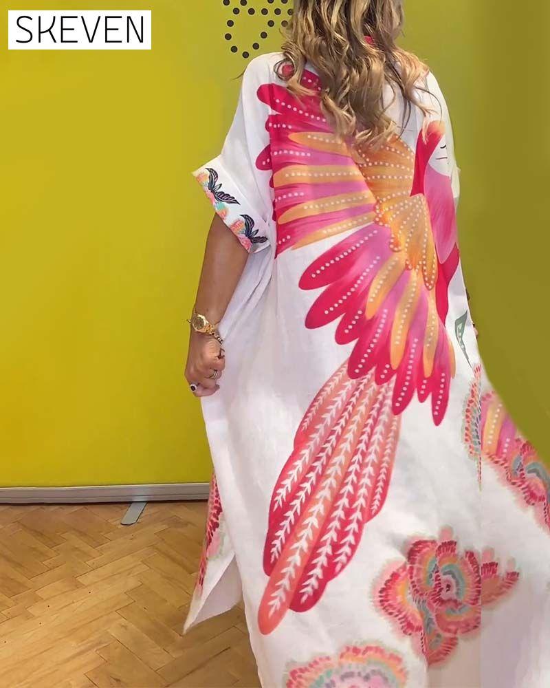 Robe longue imprimée à revers