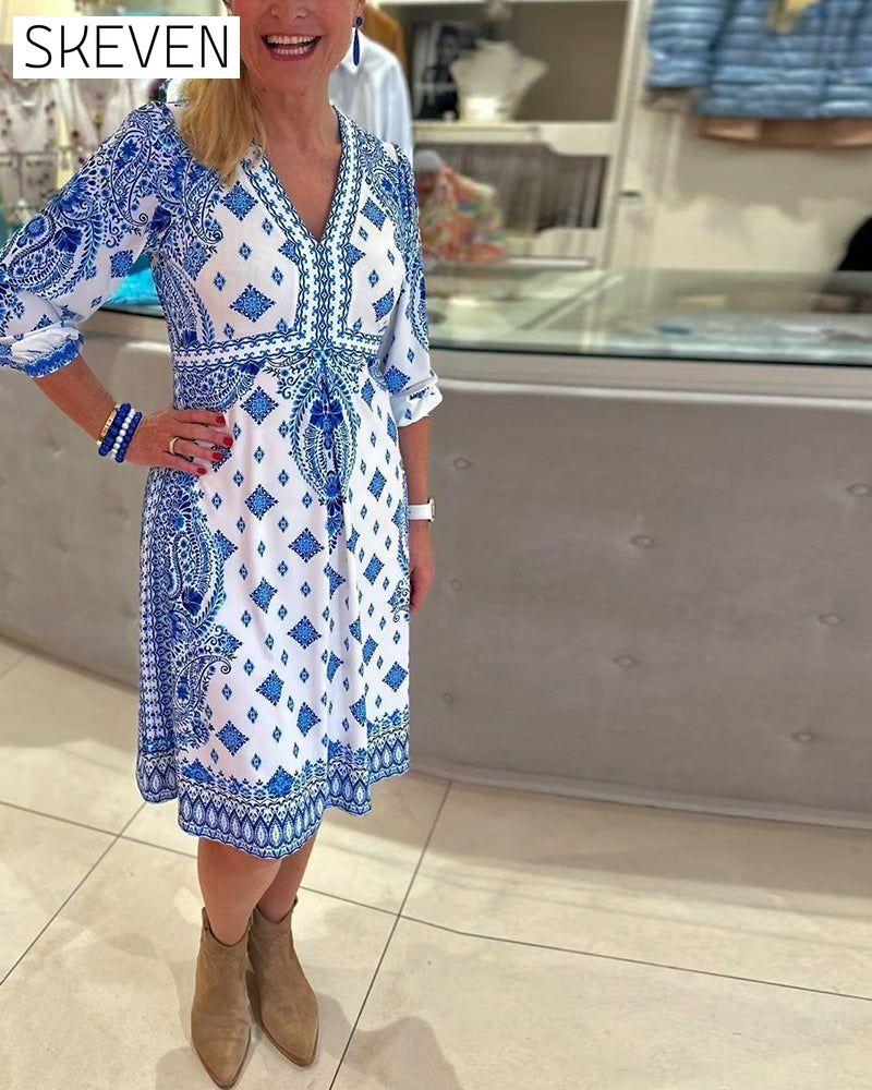 Elegant V-neck midi dress casual dresses spring summer