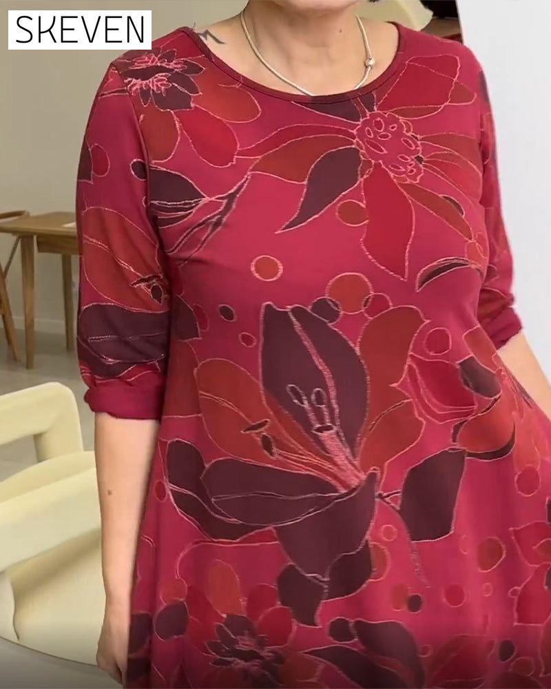 robe décontractée à col rond et imprimé floral