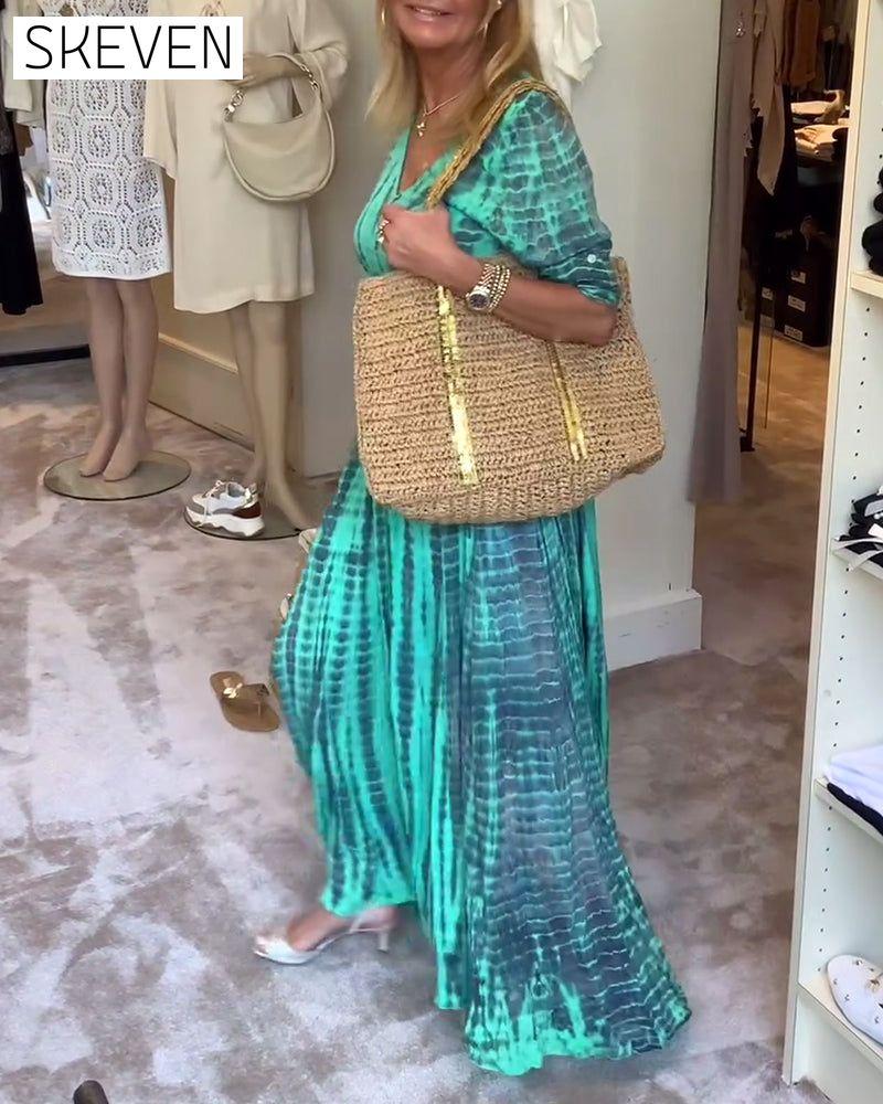 Printed V-neck button-down maxi dress