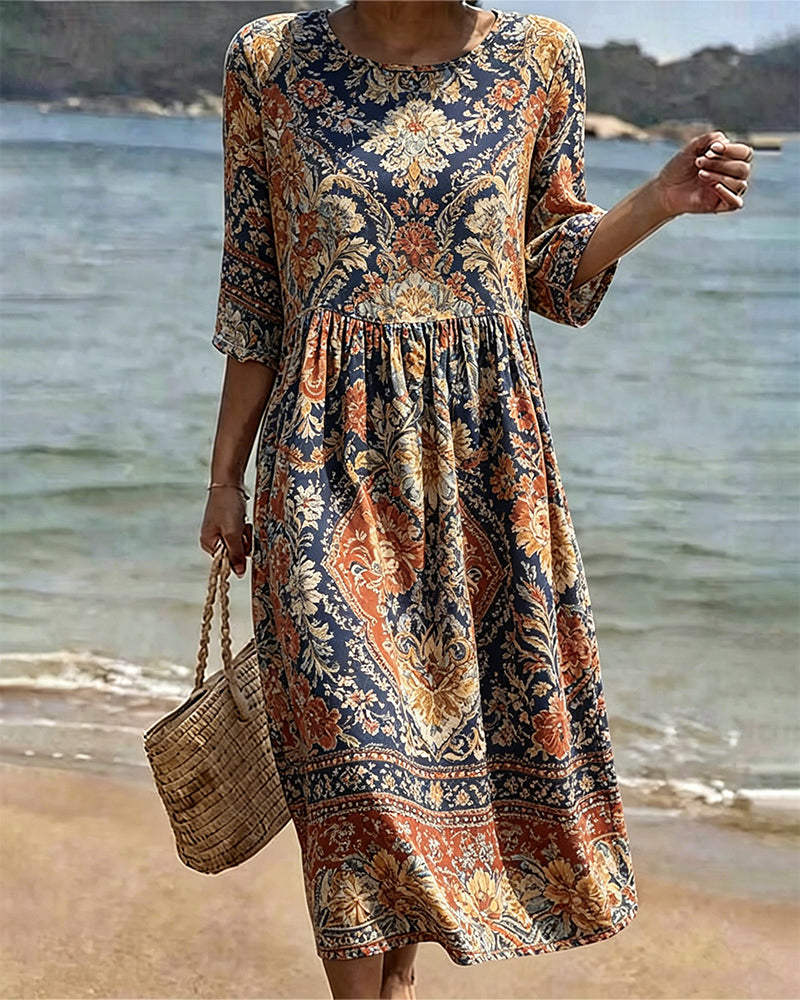 Crew Neck Bohemian Dress