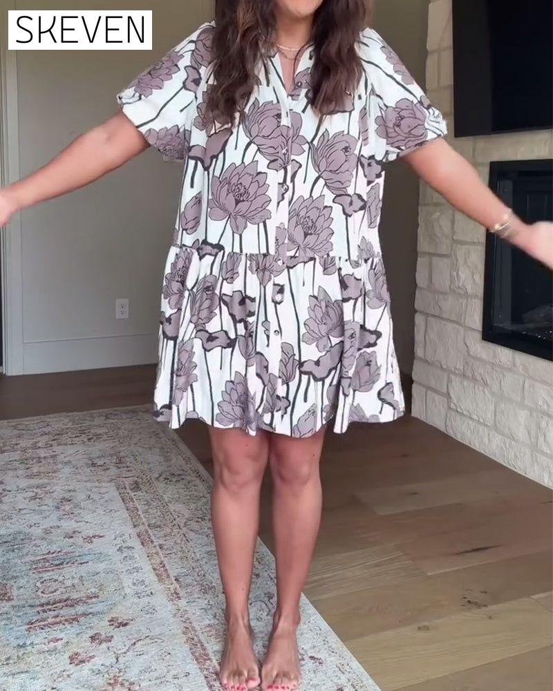 Robe décontractée à manches bouffantes et imprimé floral