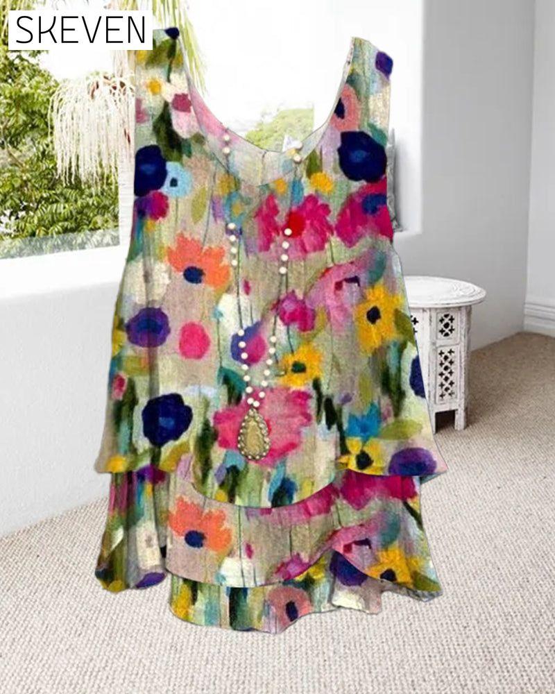 Colorful printed multi-layered casual vest summer tank tops & camis