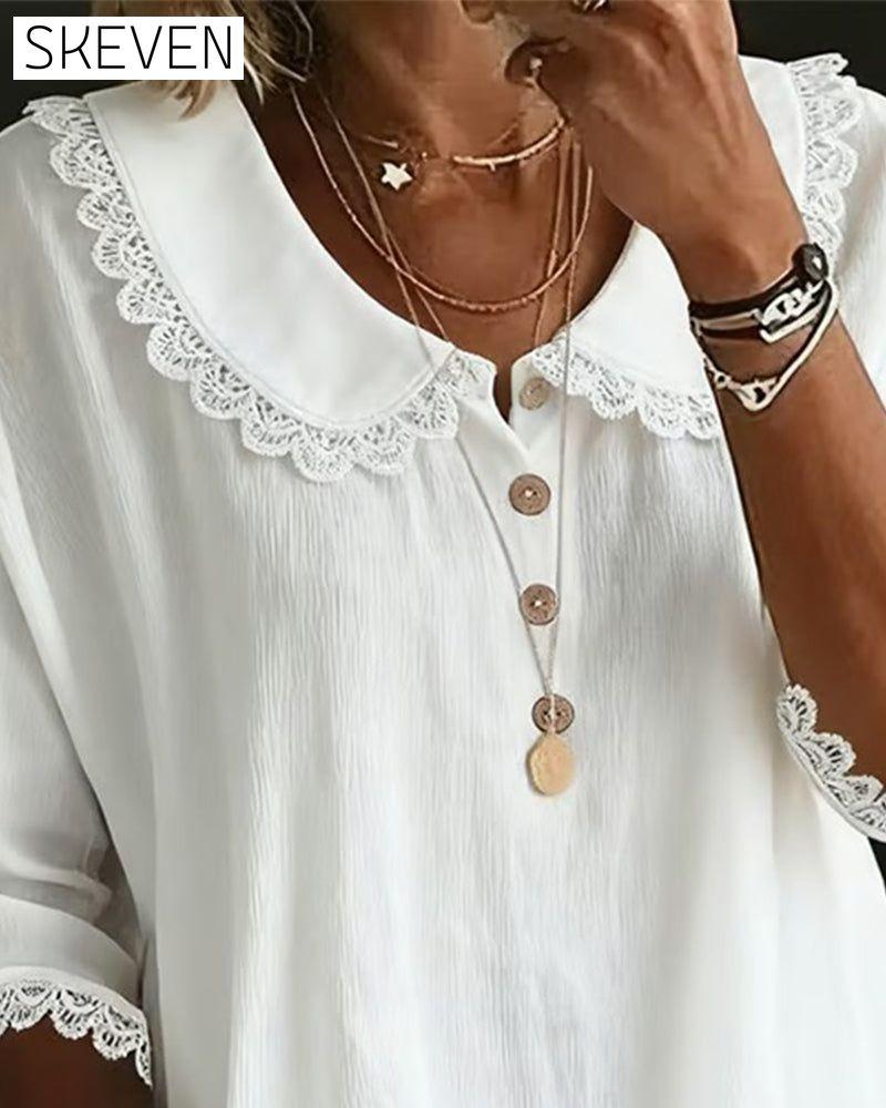 Lace Panels Peter Pan Collar Blouse