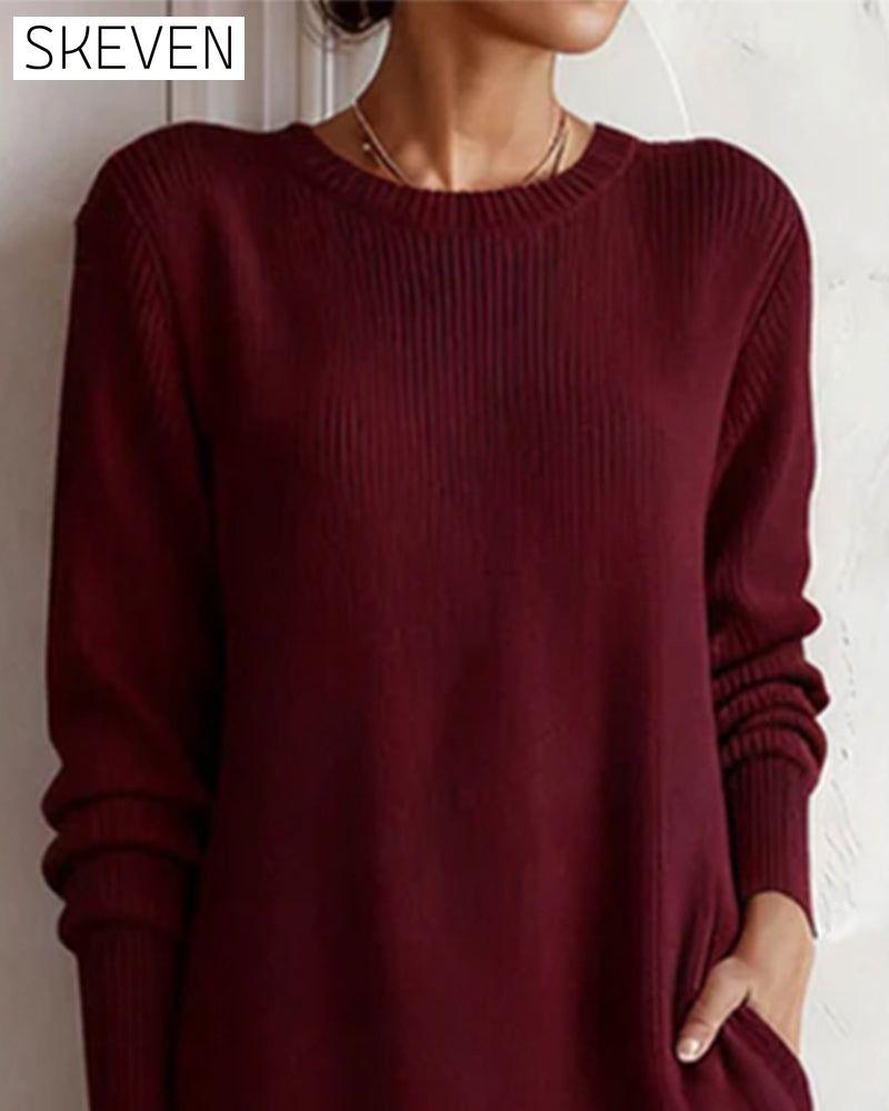 Rundhals-Strickkleid in Unifarbe