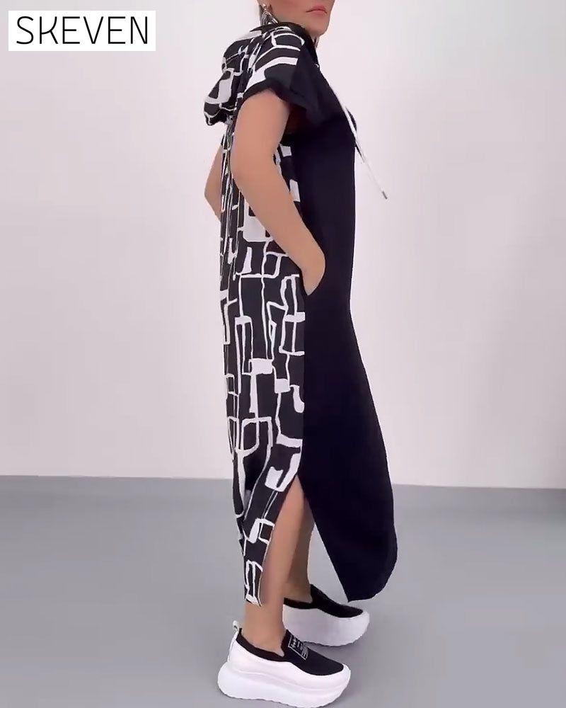 Robe ample contrastée à demi-zip