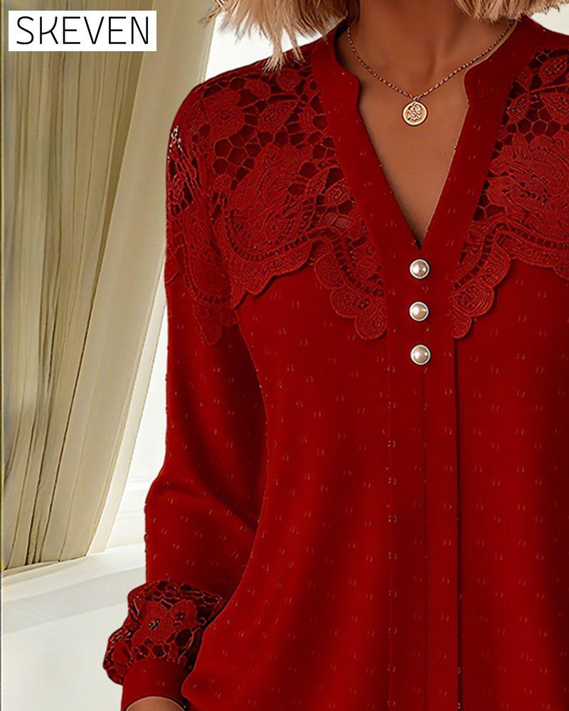 V-Neck Spliced Loose Blouse