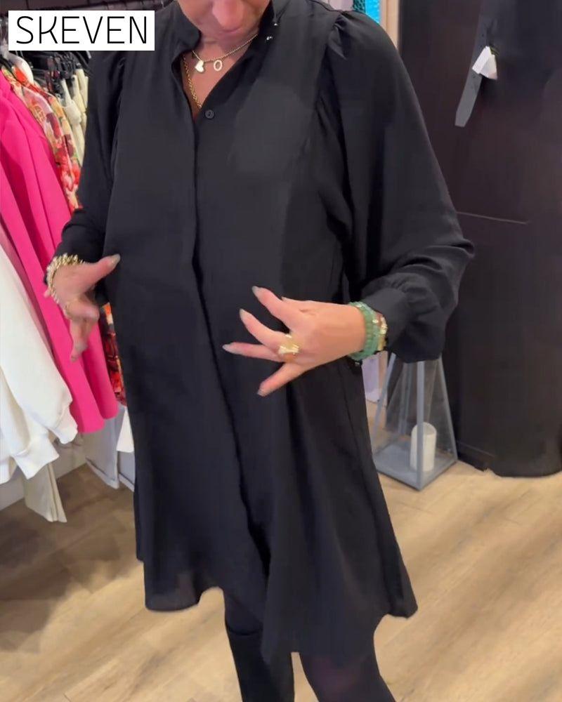 V-neck simple knee-length dress