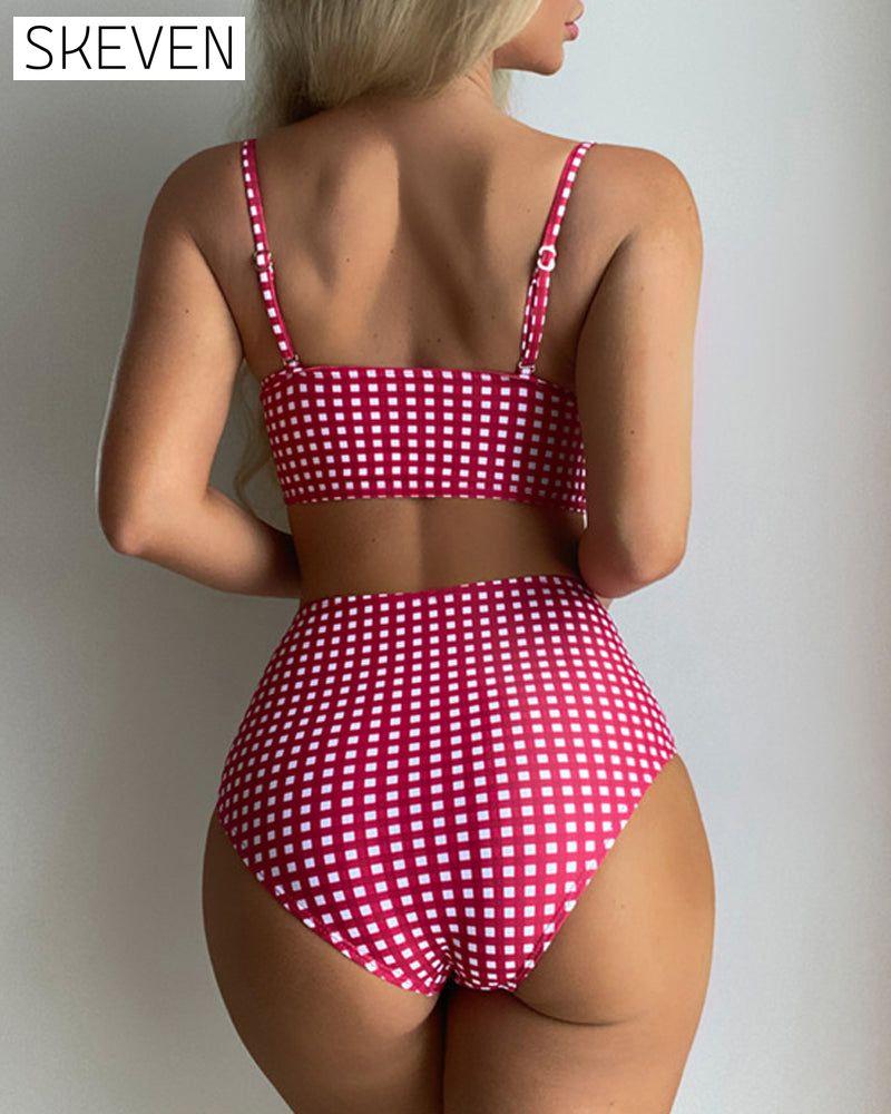 Plaid thin straps bikini